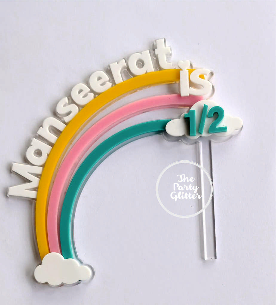 Rainbow With Cloud Custom Made Cake Topper