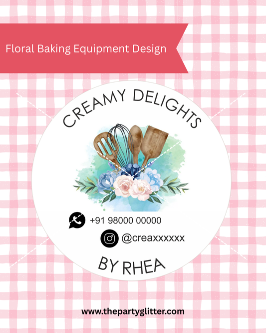 Logo Sticker Whisk Spatula Floral Watercolor (Pack of 25 Sheets)