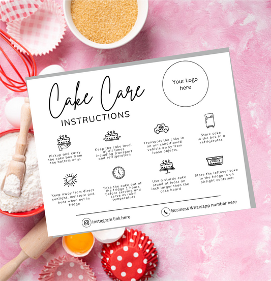 Cake Care Instructions Card Plain (Pack of 50)