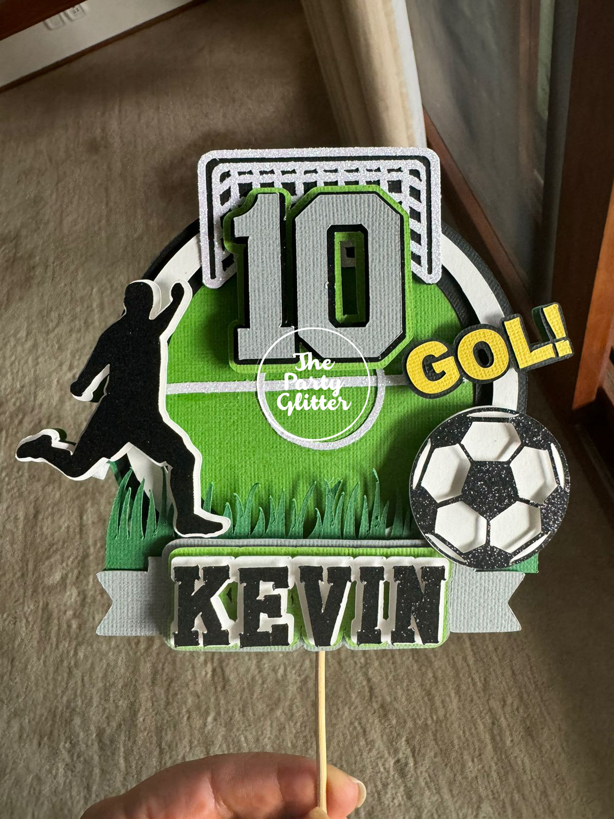 Football Soccer Sports Theme Handmade Cardstock Paper Cake Topper