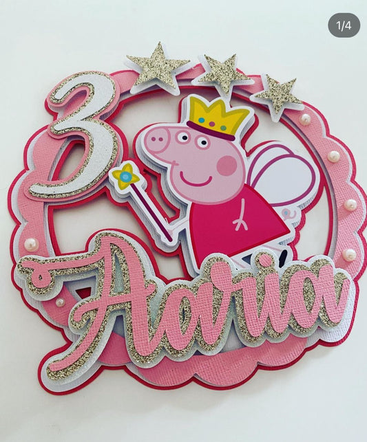 Peppa pig themed handmade paper cake topper