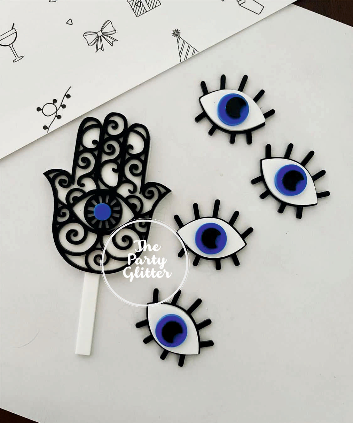 Evil Eye & Hamsa Hand Layered Toppers, Premium Acrylic Toppers