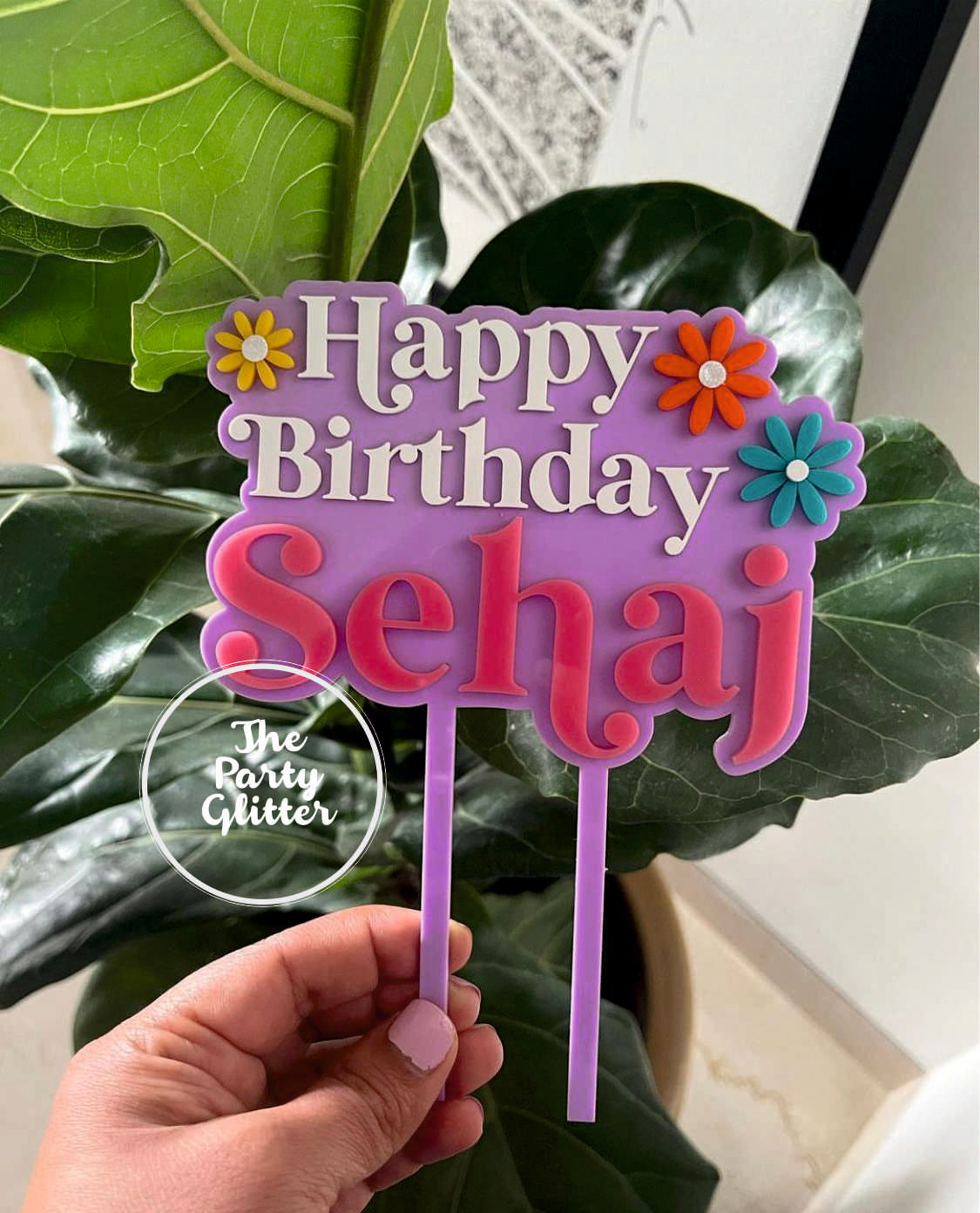 Happy Birthday With Flowers Layered Topper, Premium Cake topper