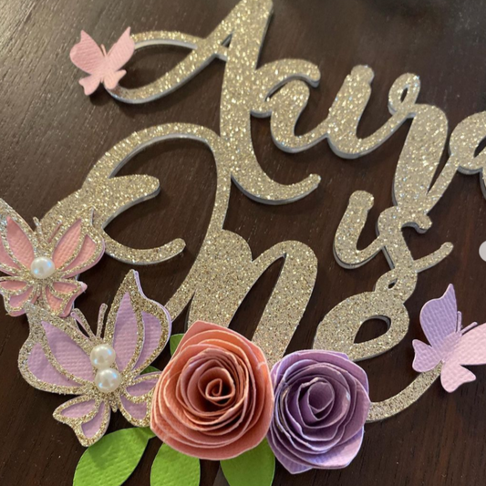 Flowers and Butterflies Cake Topper