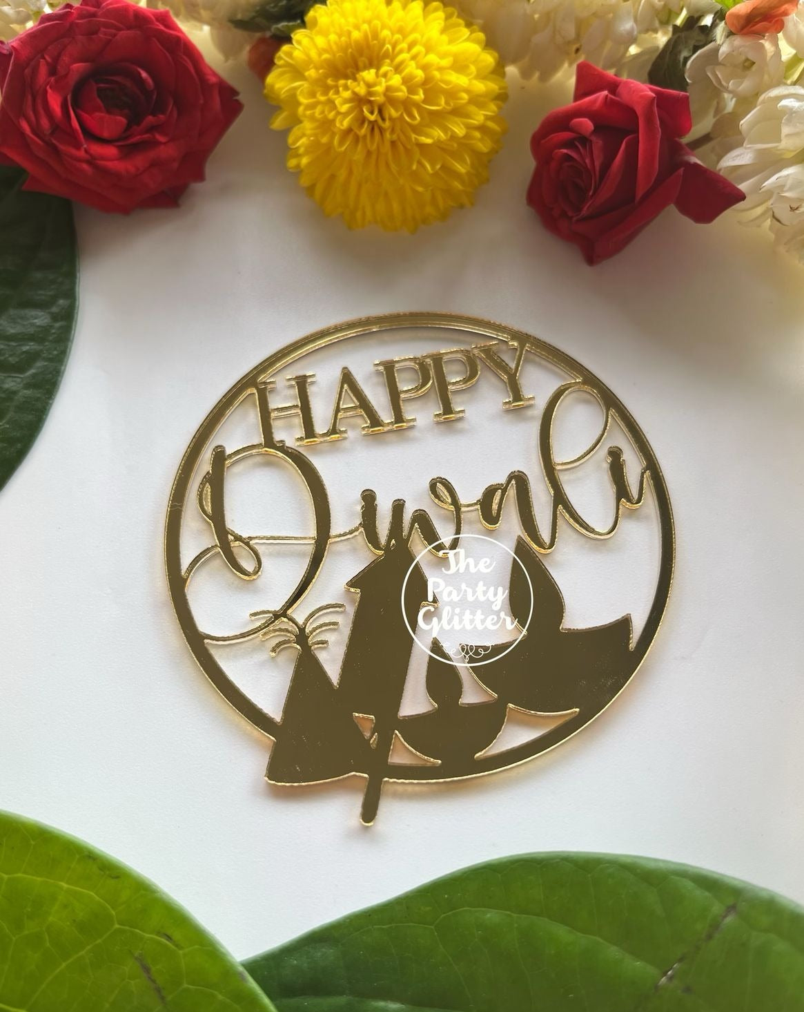 Circular Happy Diwali Firecracker and Diyas Tag
