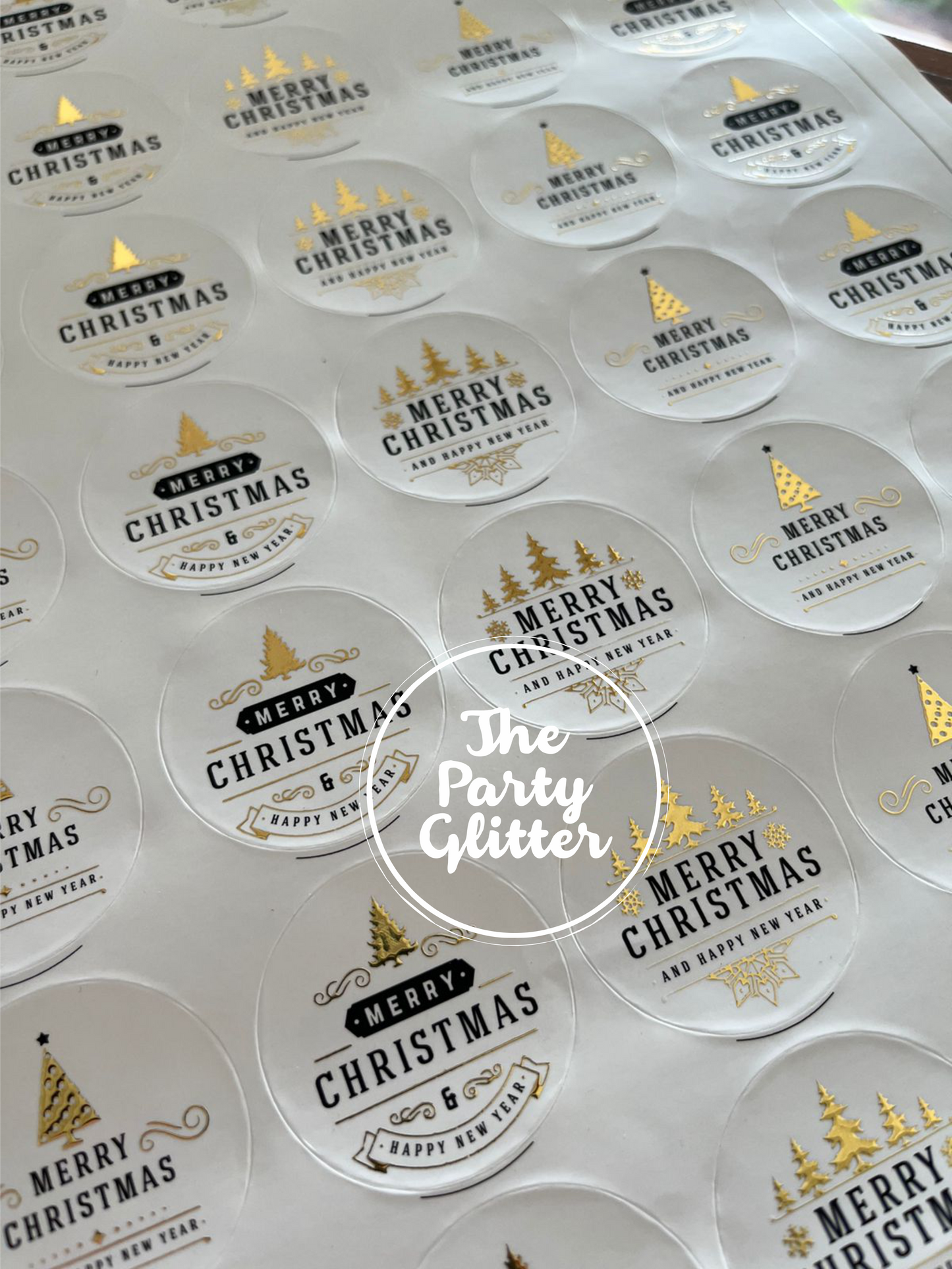 Gold Foil Merry Christmas & Happy New Year Stickers