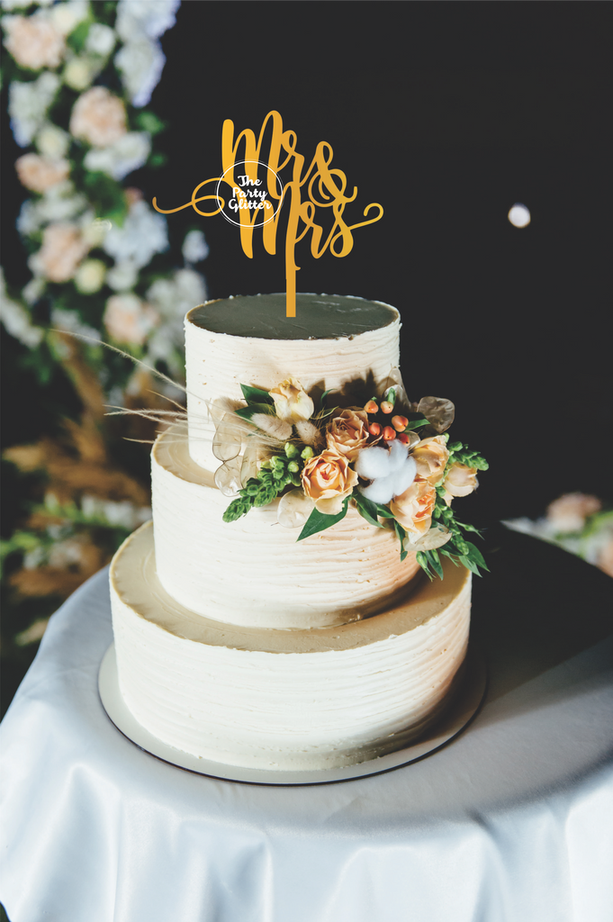 Mr & Mrs Wedding Cake Topper Swirly Font