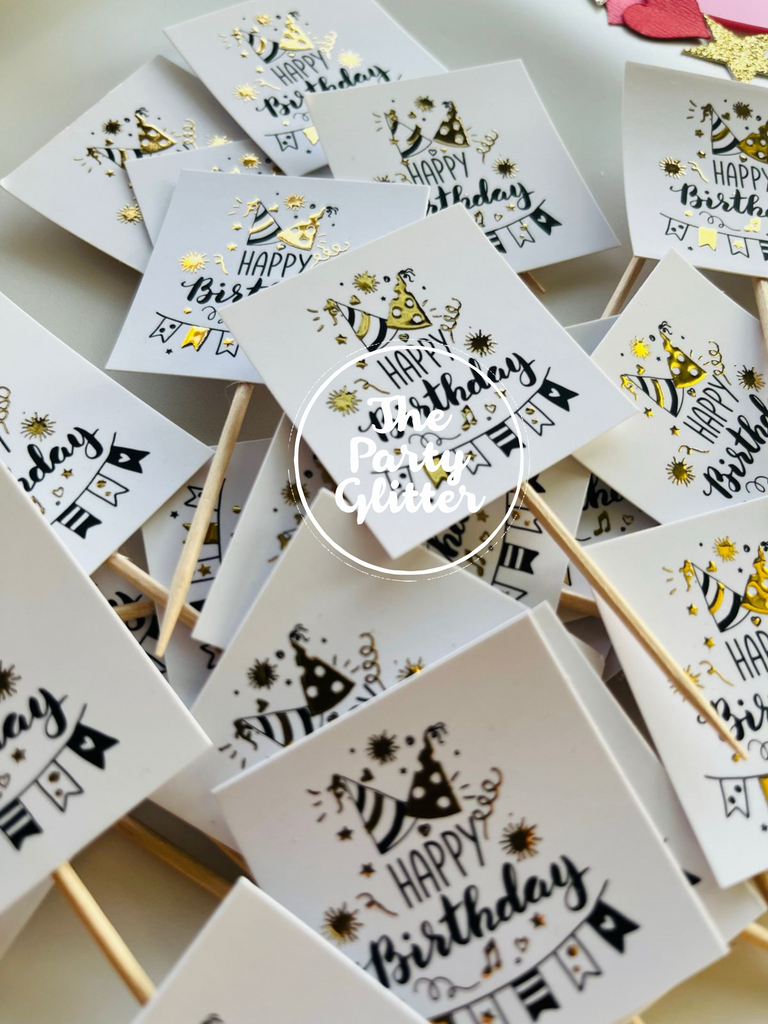 Gold Foil Happy Birthday Toppers Tags (Pack of 50)