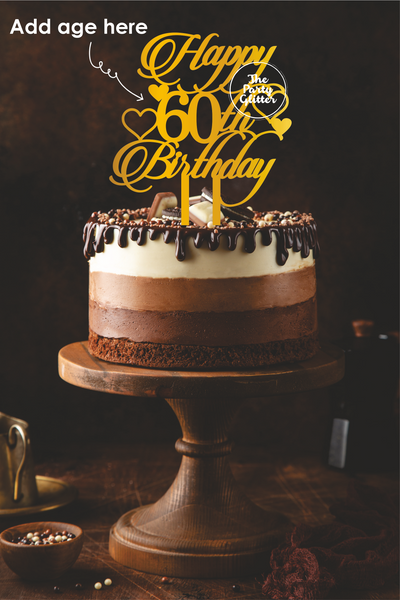 60th Anniversary Cake Topper Gold Glitter, 60 Wedding Anniversary