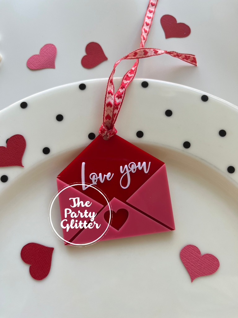 Love Letter Layered in Pink Red and White Keepsake, Love, Valentines Acrylic Tag(Pack of 5)