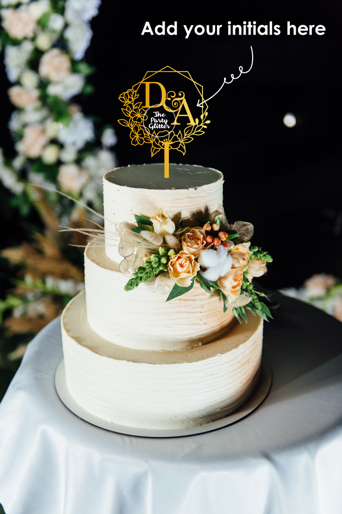 D&A Floral Cutout Custom Wedding and Engagement cake topper, add your own initials