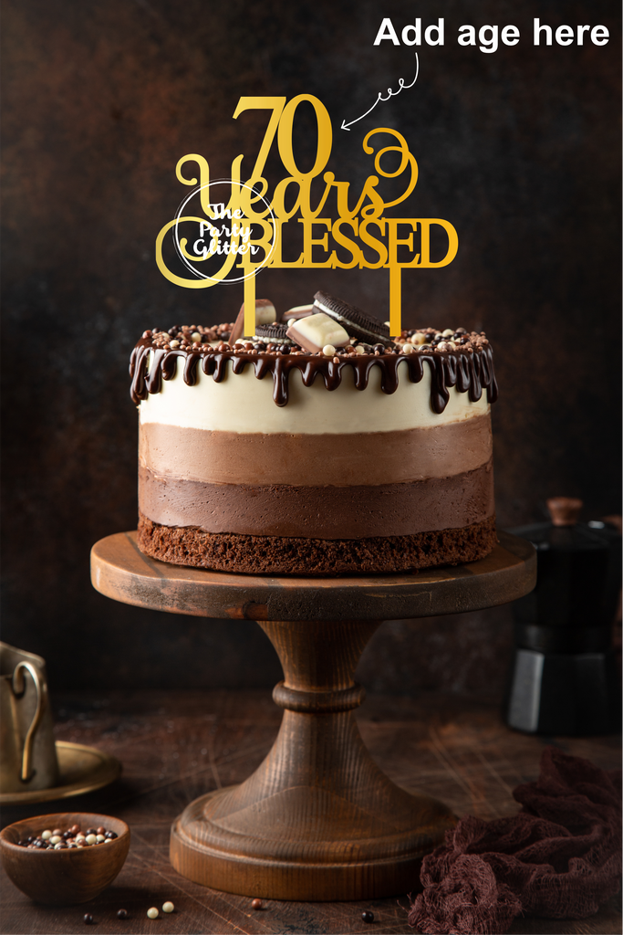 70 Years Blessed Birthday Anniversary Custom Cake Topper
